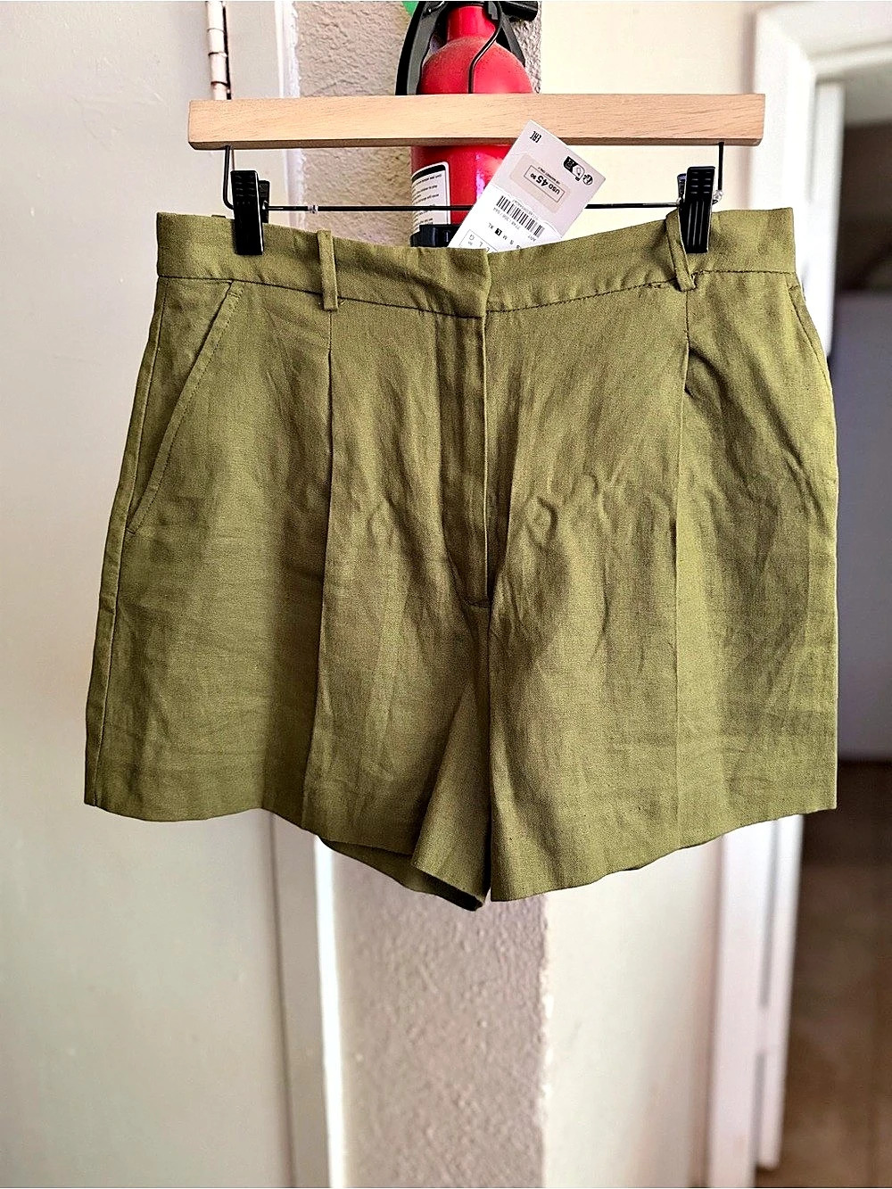 ZARA Linen High Waist Shorts in Green Size Medium NWT